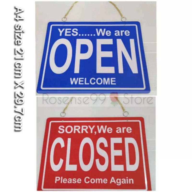 2 in 1 A4 Open Closed Door Sign Signage Double Sided Door Plate Yes We open now Welcome Sorry We are close Please Come