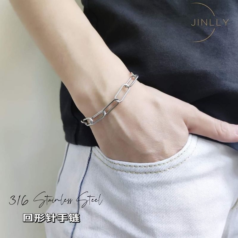 316 stainless steel paper clip bracelet Rantai tangan fesyen不锈钢回形针手链unisex