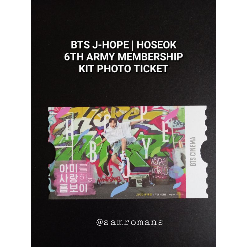 OFFICIAL BTS J-HOPE | JUNG HOSEOK 6TH ARMY MEMBERSHIP KIT PHOTO TICKET