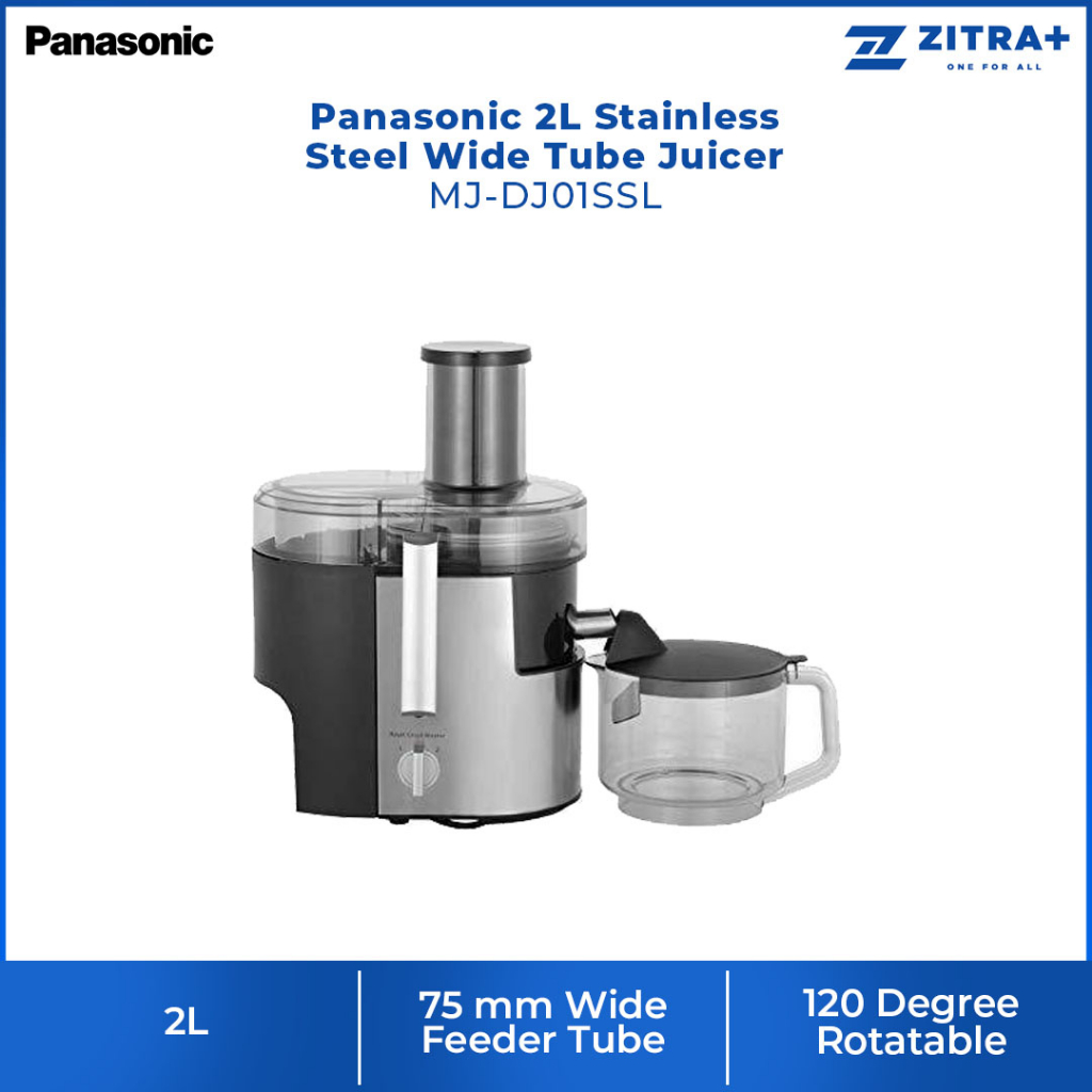 Panasonic 2L Stainless Steel Wide Tube Juicer MJ-DJ01SSL | Two Speed Control | Safety Switch Lock Clamps