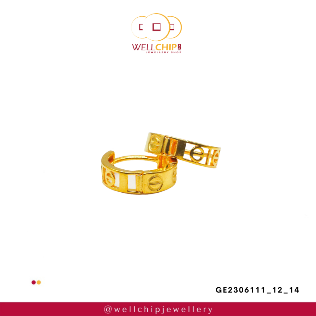 Subang Emas 916 OriginaI | Hoop 916 Gold Earrings | Emas 916 | Kedai Emas WELL CHIP