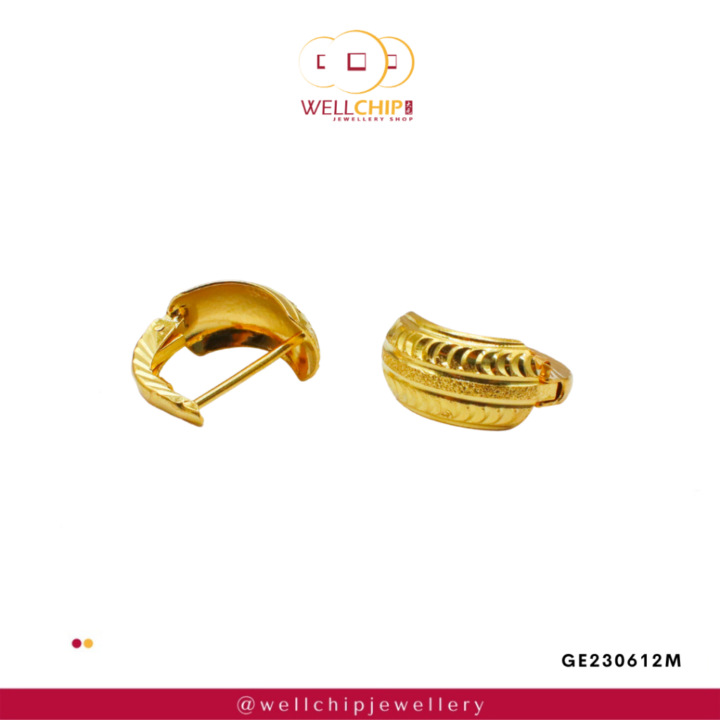 Subang Bulat  Emas 916 | Hoop 916 Gold Earrings | Emas 916 | Kedai Emas WELL CHIP