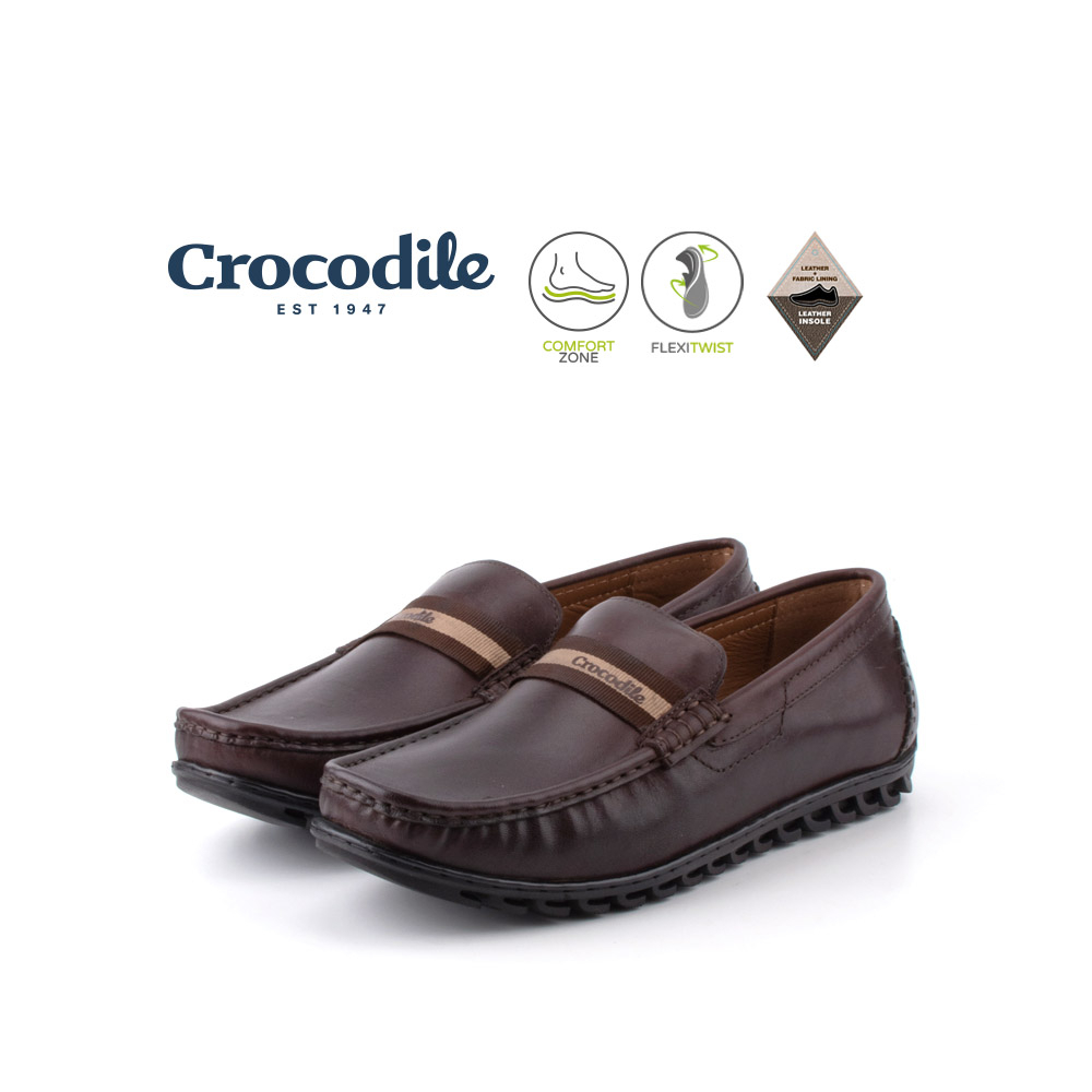 Crocodile Men's Cow Leather Mocassins Shoes-Coffee -372301-CR2SV-33