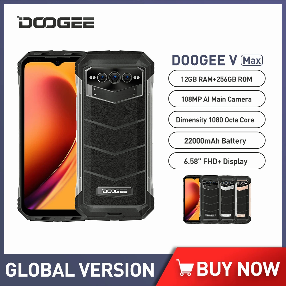 In Stock DOOGEE V Max 5G Rugged Phone 22000mAh,12GB+256GB Cellphone 108MP Camera Smartphone 120Hz Dimensity 1080,Hi-Res