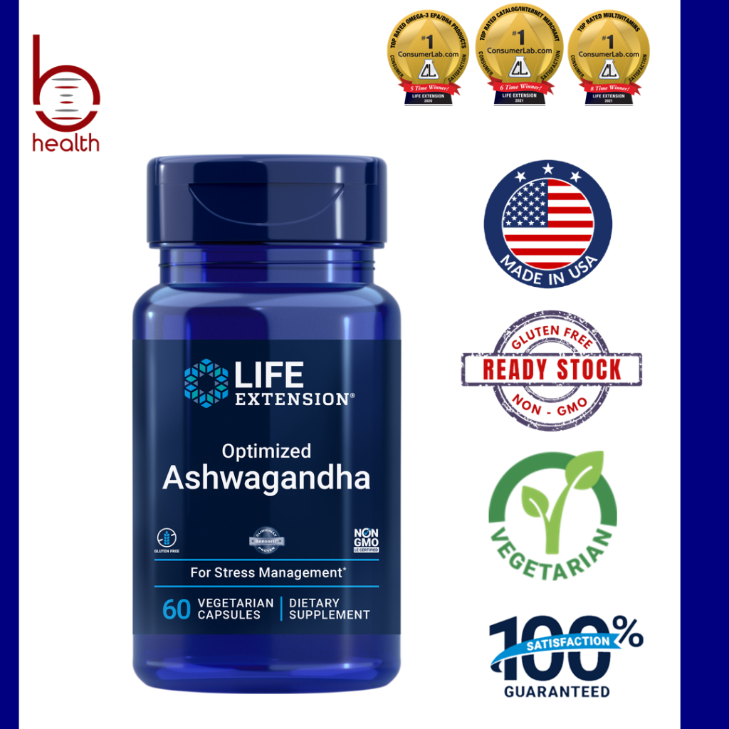 [Life Extension] Optimized Ashwagandha, EXP:04/26, 60 vegetarian capsules, Stress Release, Relief Anxiety,100% Authentic