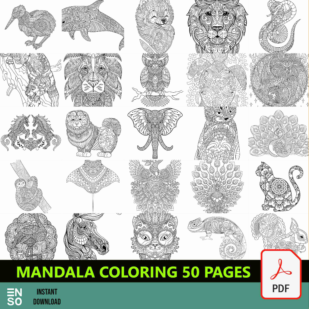 PDF File 50Pages Adult and Kids Coloring eBook | Mandala Coloring Images | High Resolution Coloring Book (SW053)