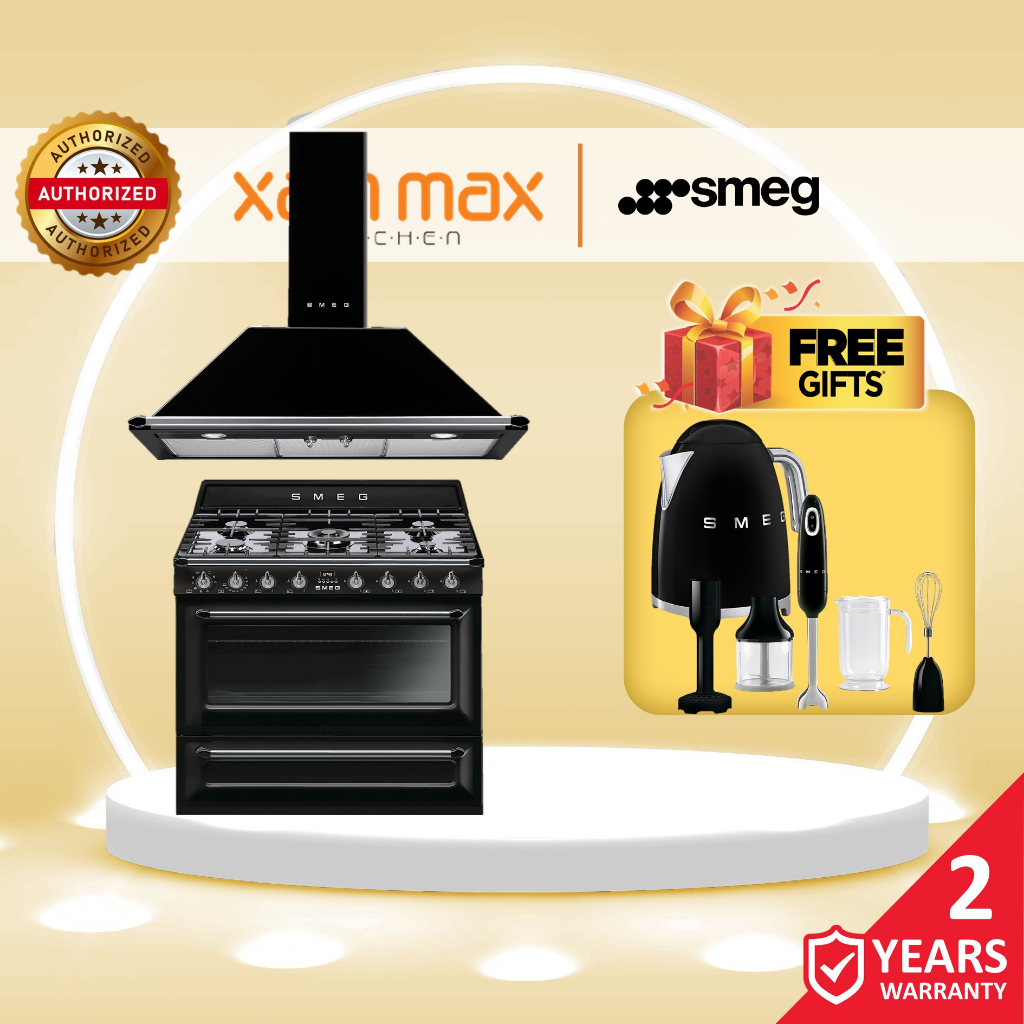 Smeg Decorative Cooker Hood KT90BLE + Smeg Victoria Range Cooker TR90BL9 / Chimney Hood / Gas Cooker + Oven