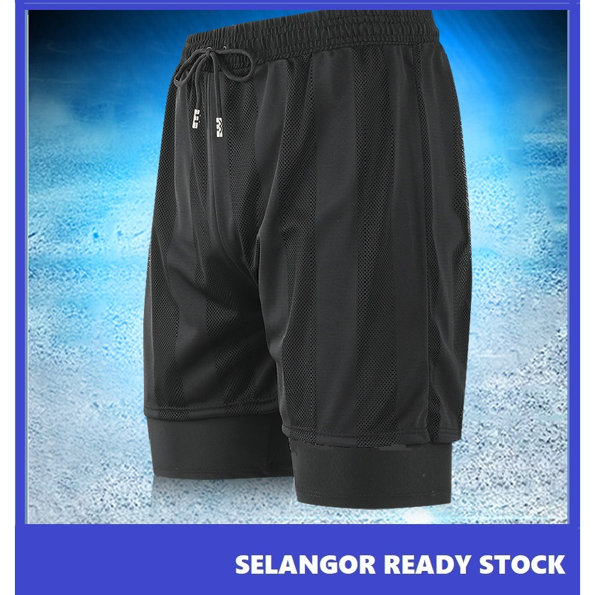 Selangor Stock Men Swim Trunks Double-Layer Comfortable Breathable Quick Dry Large Size gym under layer Adult Swimwear