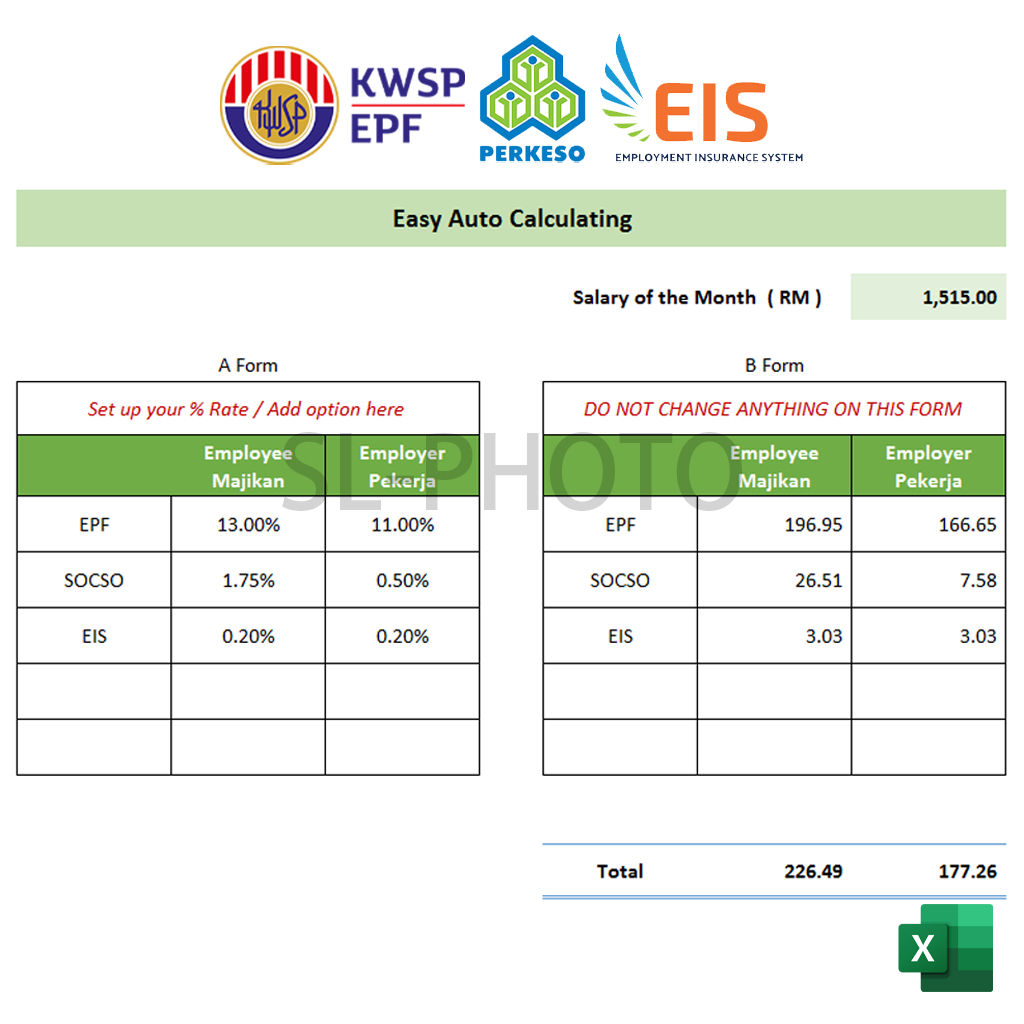 Easy Use Kwsp EPF / SOCSO / EIS Auto Calculating Form , Auto kira Kwsp EPF / SOCSO / EIS Pekerja SUPPORT PC & PHONE