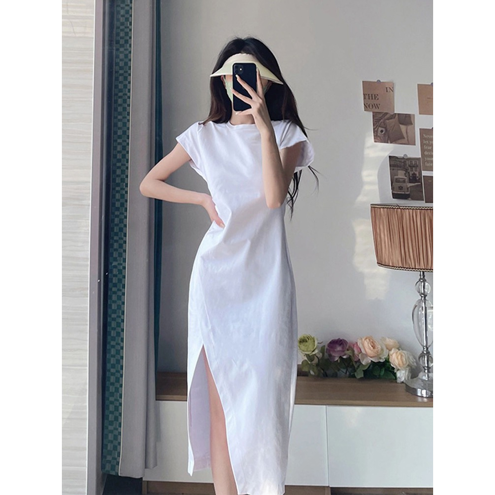 白色连衣裙 Long cheongsam dress women White dress Korean style sexy bodycon dress evening dress casual dress beach dress dress size plus 黑色連衣裙韓版顯瘦