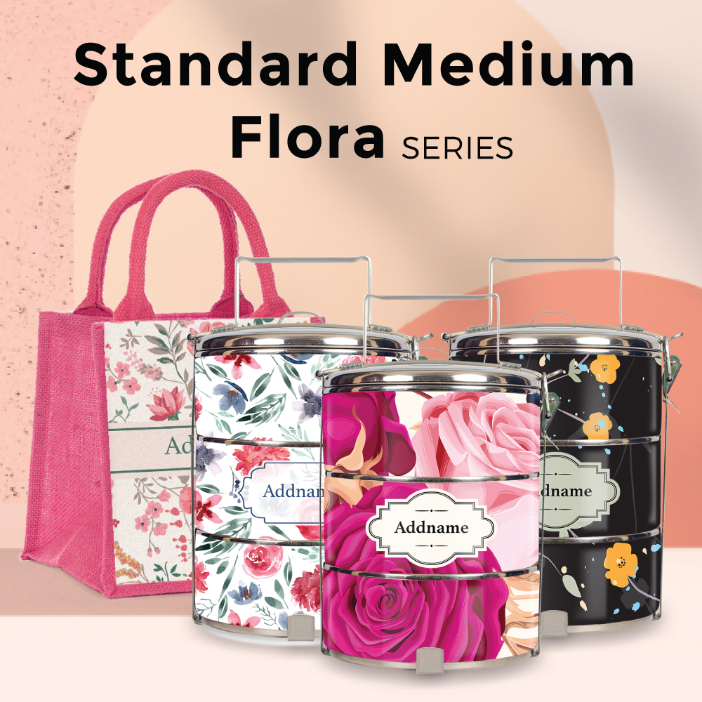 Flora Design Standard Medium 14cm Tiffin Carrier [FREE Custom Add Name]