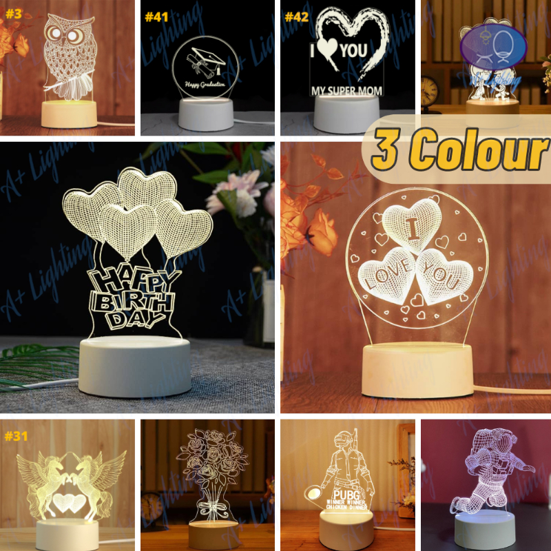 3 Color 3D Light LED Table Lamp Lampu Tidur Meja Anak Hadiah Birthday Guru Cikgu Teacher Gift 小夜灯