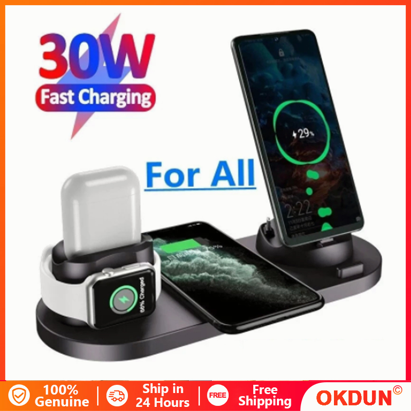 9 in 1 Wireless Charger Dock Station 14 Pro Max/13/12/11 Android Type C USB Charge Qi Fast Charging Watch 6 5 Air-pods