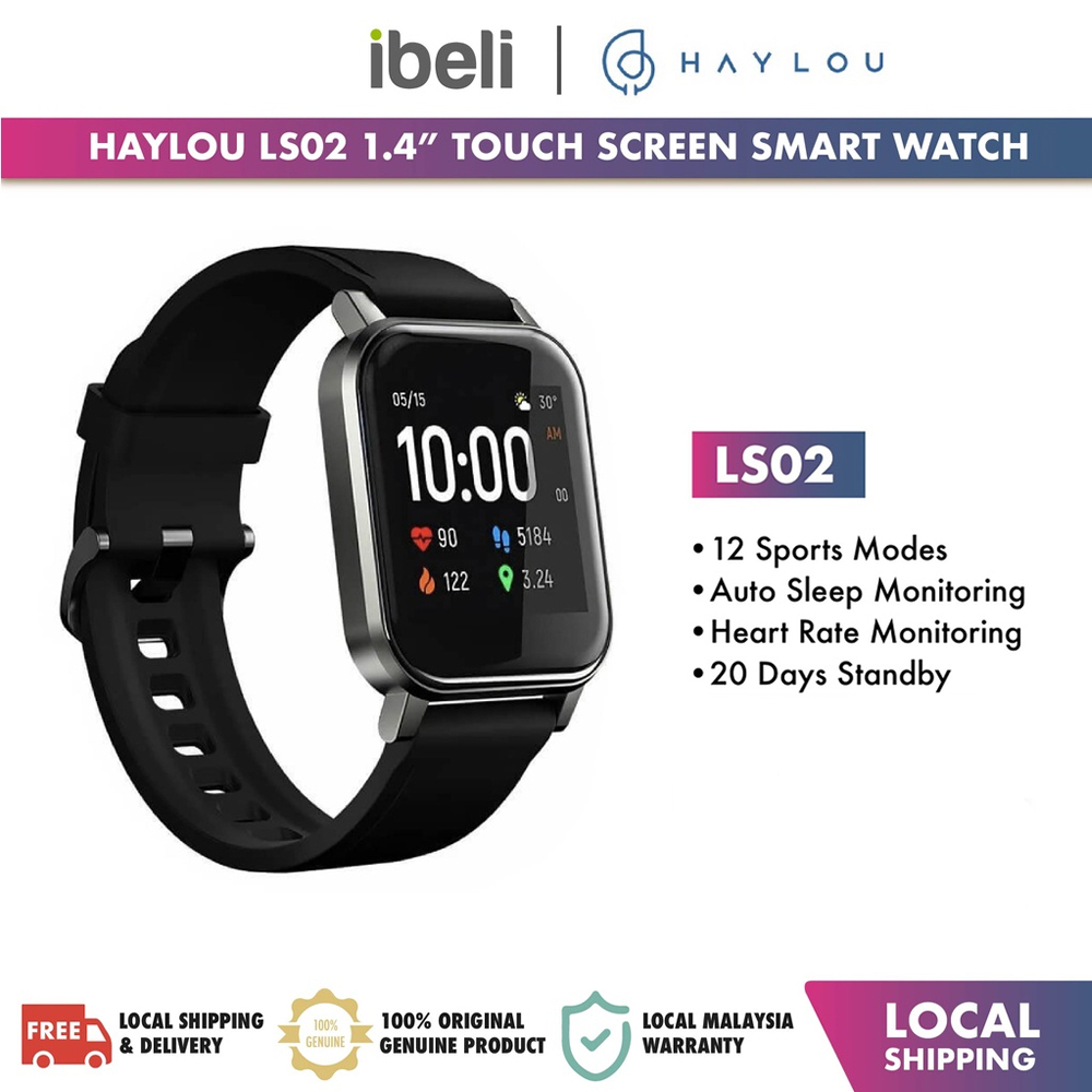 Haylou LS02 Touch Screen Smartwatch 12 Sport Modes Sleep and Real-time Heart Rate Monitoring Waterproof (1.4")