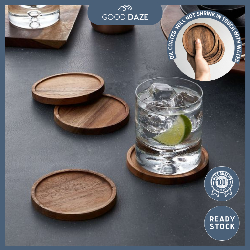 【GOOD DAZE】Wood Coasters Drink Mat Glass Mat Wood Coaster Cup Set Mug Mat 简约木质杯垫底 吸水杯垫 Cup Holder lapik kayu alas cawan