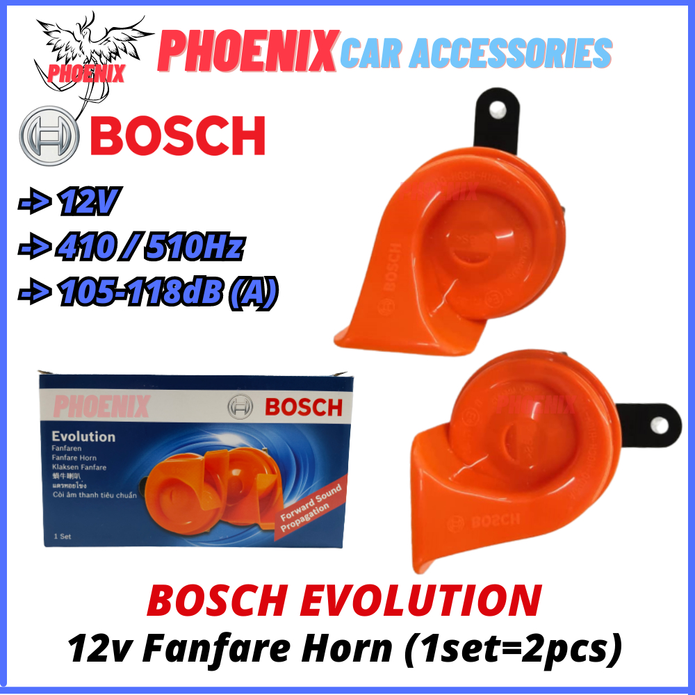 ORIGINAL BOSCH Orange Evolution Fanfare BM Horn Snail Twin Tone Compact Car 12V Super Loud Siren Kereta
