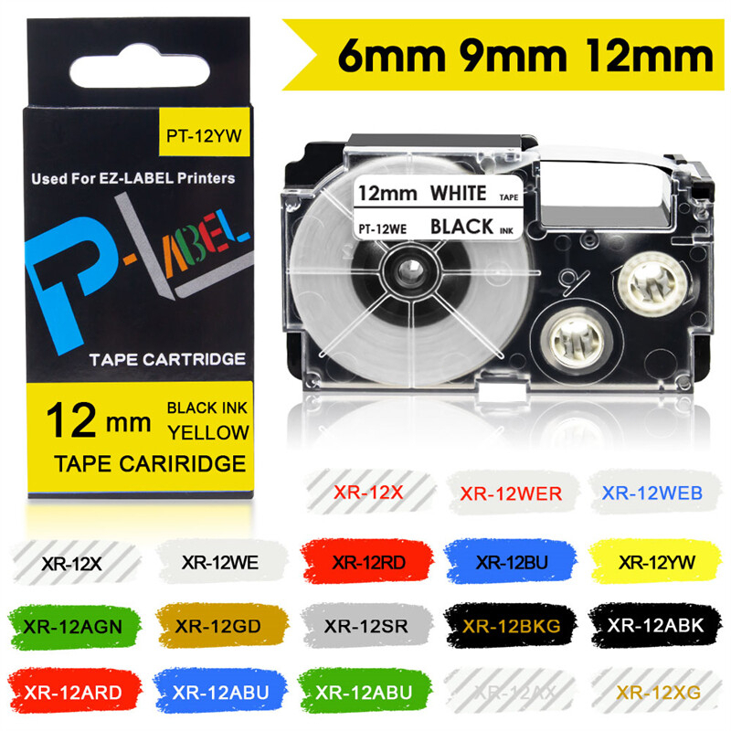 BYZ TAPE【Ready Stock】6mm 9mm 12mm Compatible Casio Label Tape XR Tape XR12WE XR12X XR12YW XR9WE XR6WE for Casio Label Maker KL-60 KL-120 KL-70 KL-750 KL-8100 KL-8200 Label Machine