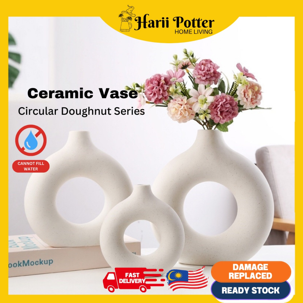 HARII POTTER Ceramic Vase Nordic Circular Doughnut Series Home Deco 陶瓷花瓶 Pasu Seramik Artistik Nordic Series