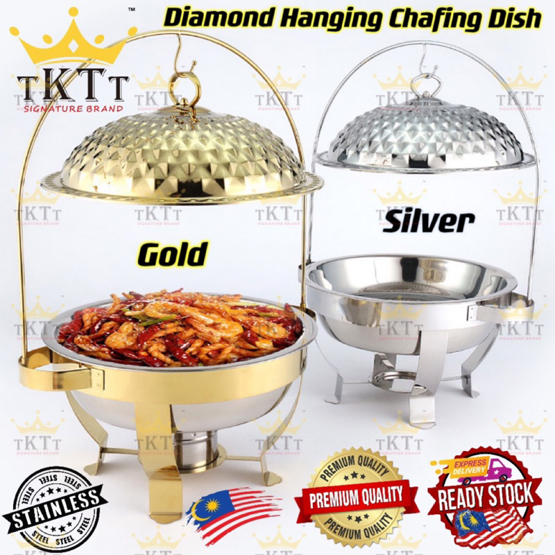 TKTT 4.5 Litres Diamond Hanging Dome Chafing Dish Chafer Buffet Tray Serving Set Crown Arabic Food Warmer Kenduri Set