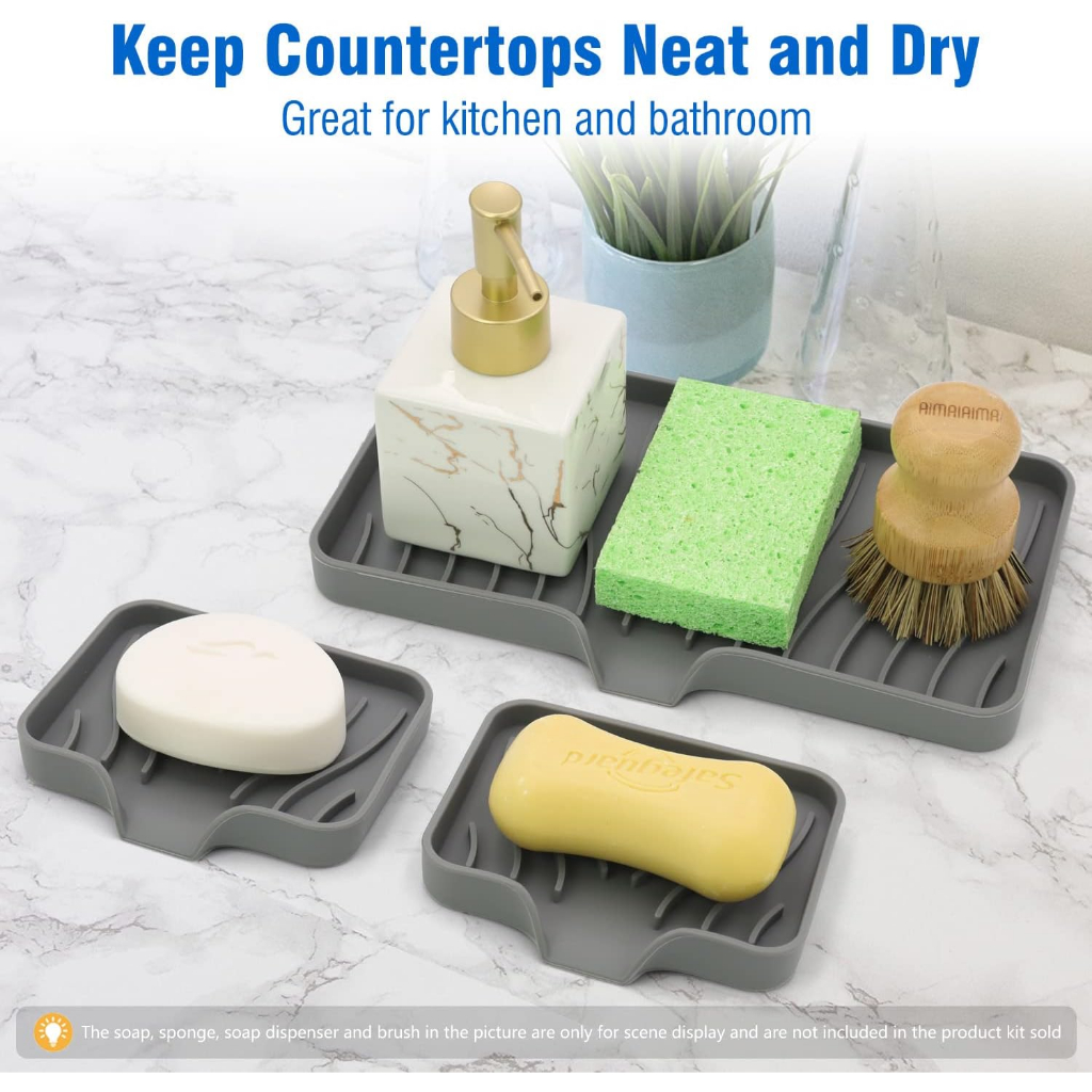 Soap Holders Dishes for Bar Soap, Sponge Holder for Kitchen Sink, Silicone Sponge holder tempat letak sabun bilik mandi