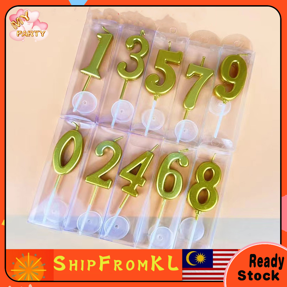 READY STOCKNumber Candle Premium Gold Candle Birthday Party Celebration Cake Topper Age Candle Nombor Lilin 数字岁数