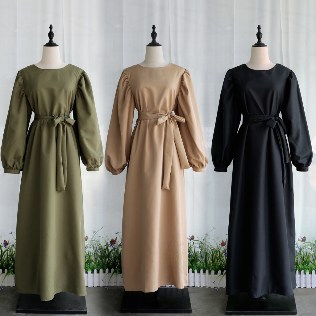 Muslimah Jubah Long Dress Elastic Cuffs Long Sleeve Frenum Bowknot Abaya Dress Baju Muslimah