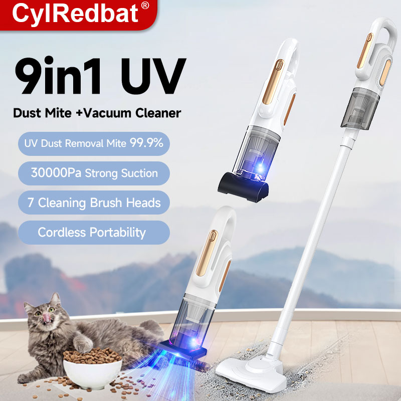 CylRedbat 9 in 1 Cordless Vacuum Cleaner UV mite removal vacuum cleaner 30000Pa Strong Suction Pressure Wireless Vaccum Car Vacum Cordless Vakum Rumah for House