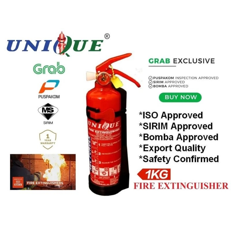 （Ready Stock）UNIQUE 1KG Fire Extinguisher & Free Bracket Manufacture Date 2024