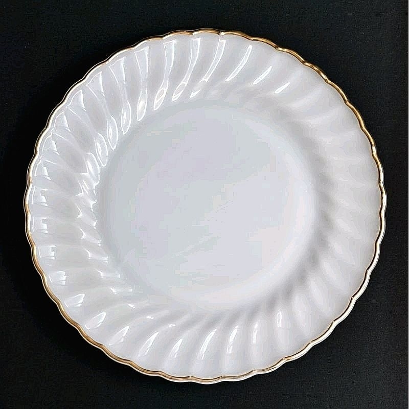 Anchor Hocking 25cm Vintage Fire King White Swirl Gold Trim Dinner Plate