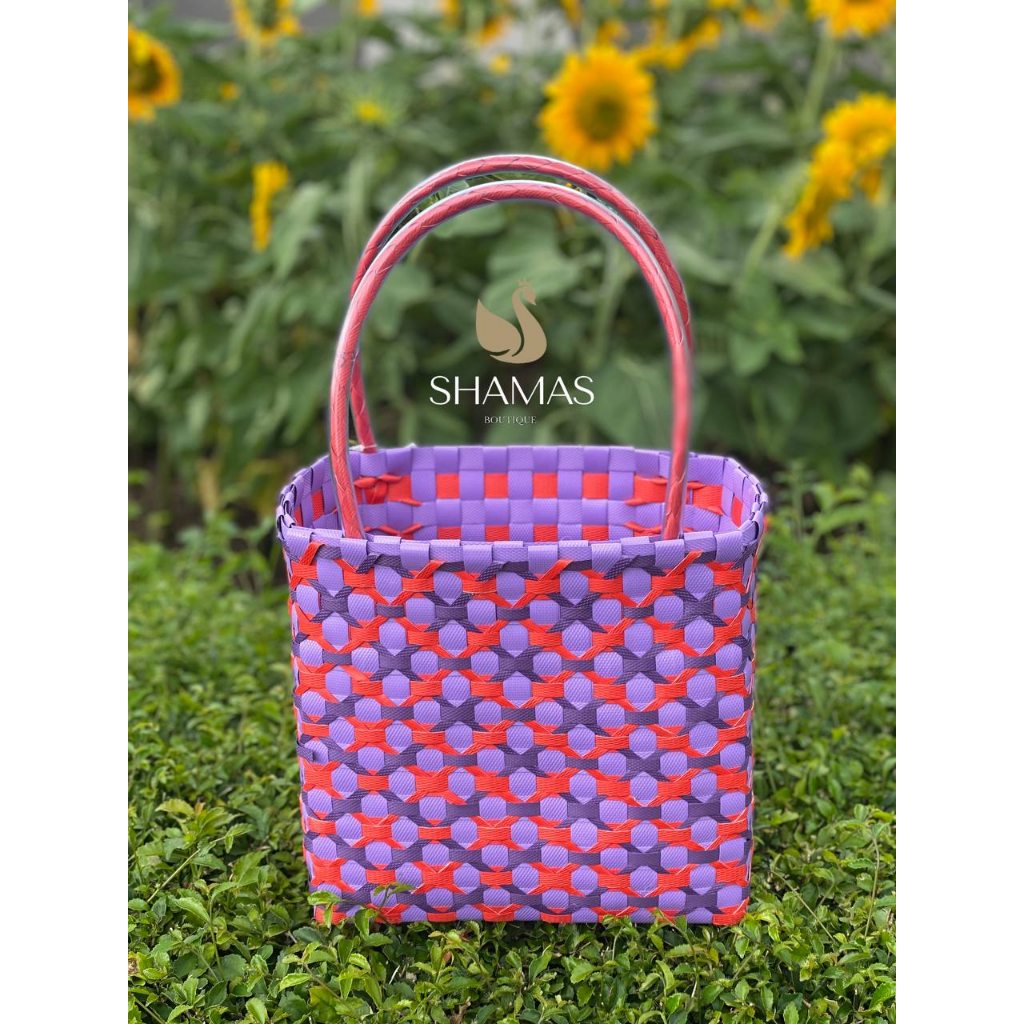 Picnic Bucket/ Bakul Anyaman Hamper & Gift - Handcrafted & Handwoven Traditional Tote Penan Bag Sarawak PVC Medium Size