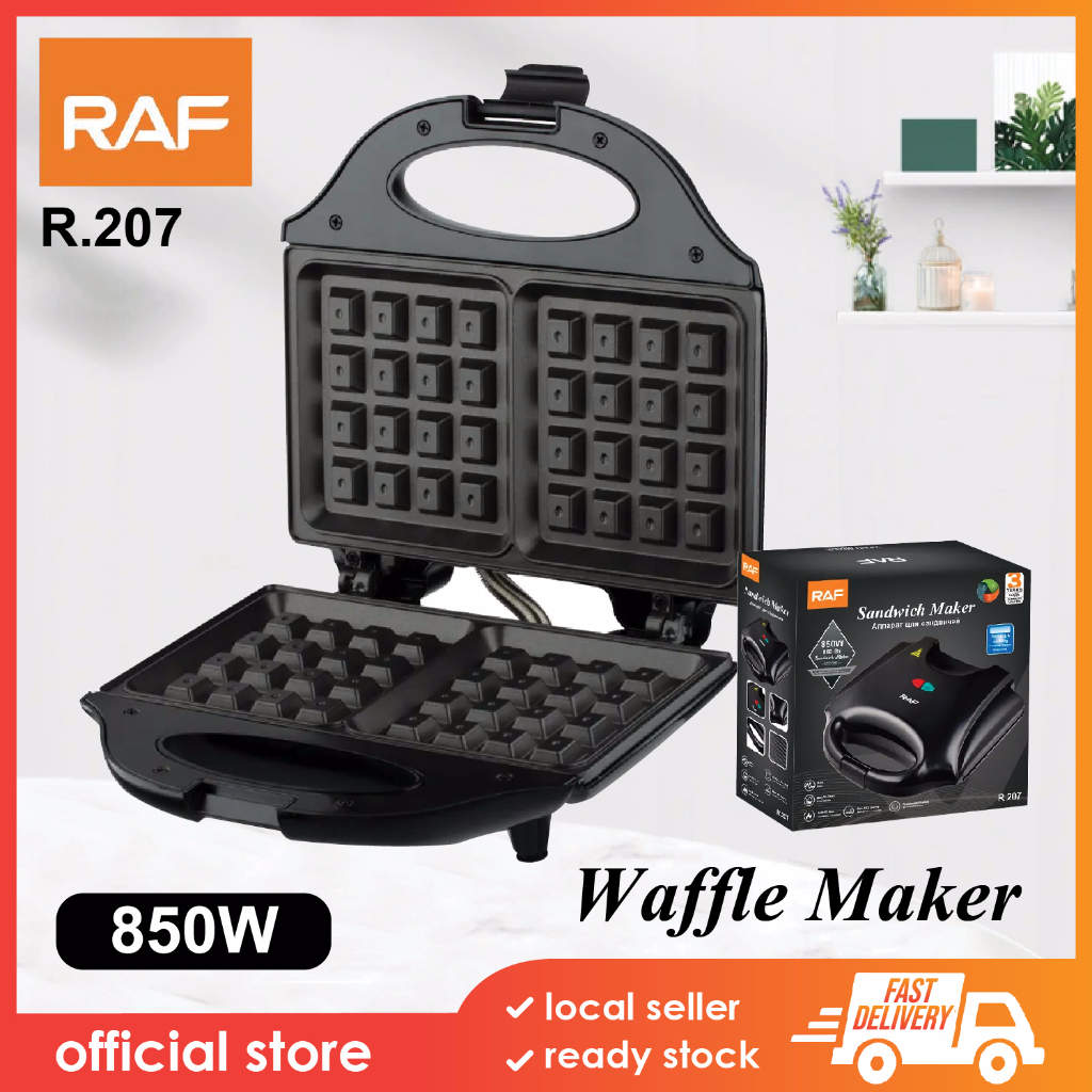 RAF Waffle Maker Panini Press 850W Non Stick Coated Double Side Breakfast Machine / Mesin Pembuat Wafer