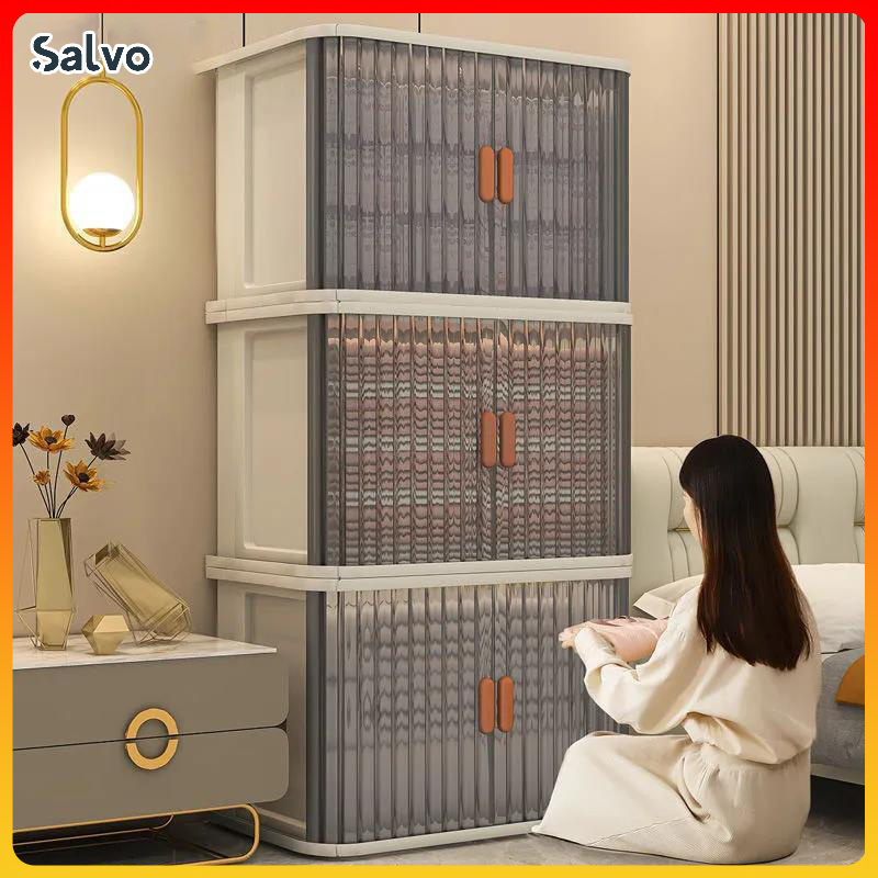 Storage Box Plastic No Need to Install Kids Toys Storage Organizers Wardrobe Transparent Foldable Storage Cabinet 收納盒