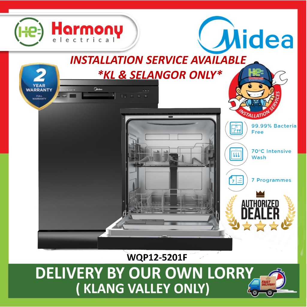 (INSTALLATION AVAILABLE KL ) MIDEA 12 Place Settings Dishwasher WQP12-5201F Mesin Cuci Pinggan Mangkuk 洗碗机