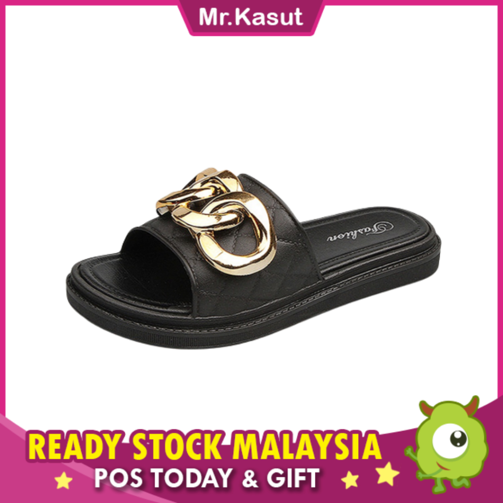 READY STOCK Mr Kasut Pixo Slippers Sandals Woman Metal Chain Thick Sole Slippers Women Chunky Slides Summer Casual Beach