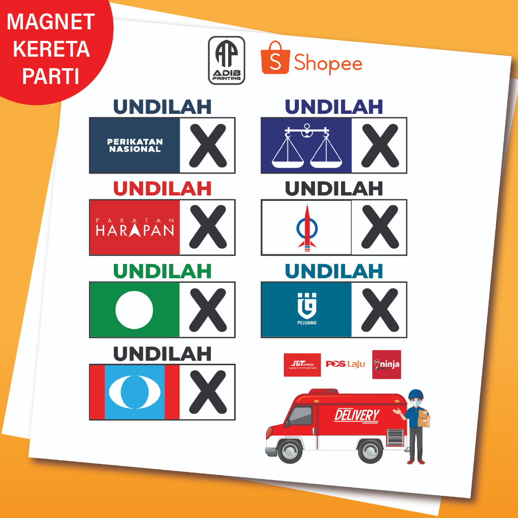 STICKER MAGNET KALIS AIR UNDILAH BN | PAS | PKR | PH | PN | PAKATAN HARAPAN | PERIKATAN NASIONAL | BARISAN NASIONAL