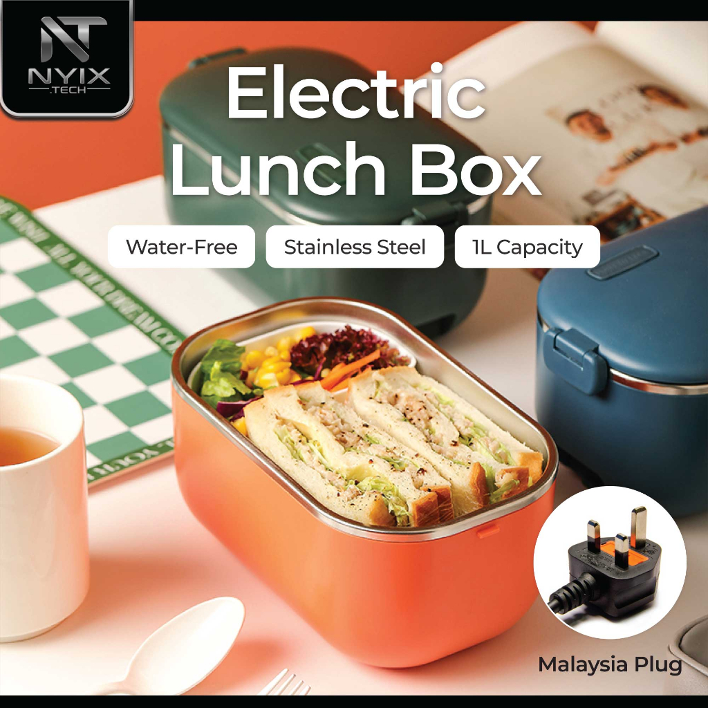 Electric Lunch Box Heating 1000mL Stainless Steel Water-free Food Warmer Car Charging Car Portable Makanan Lunchbox