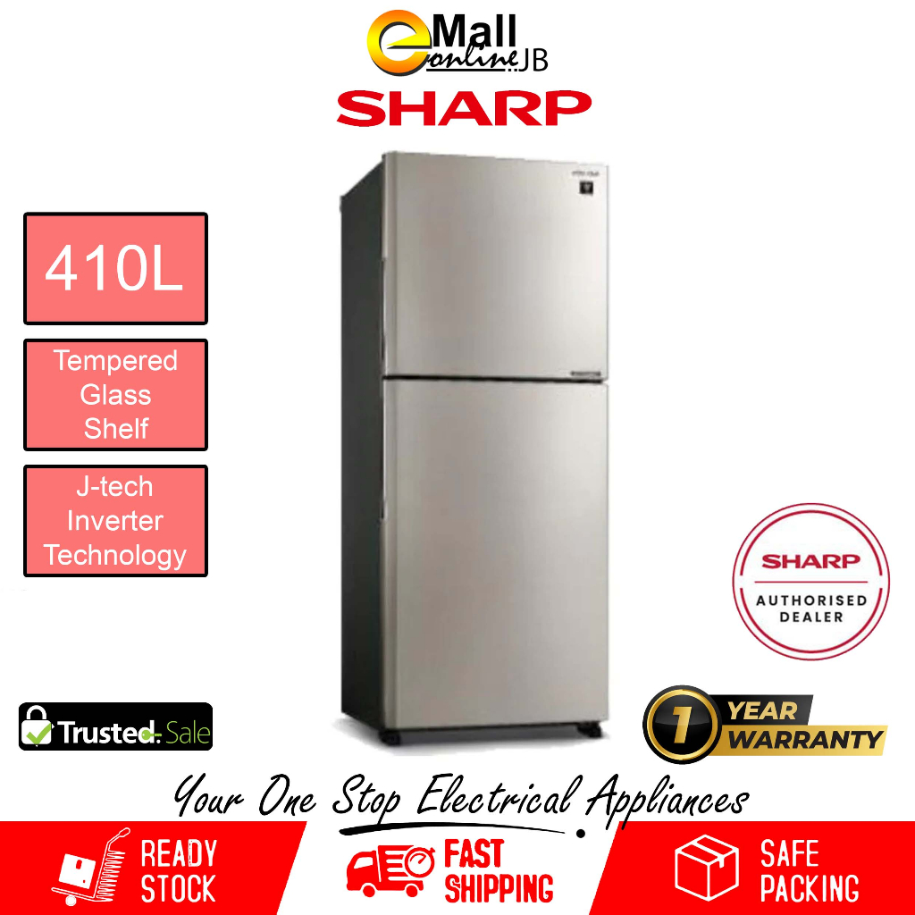 家具 sharp 410l Sharp SJ4122MSS 2 Doors Fridge 410L J-Tech Inverter | TBM – TBM Online