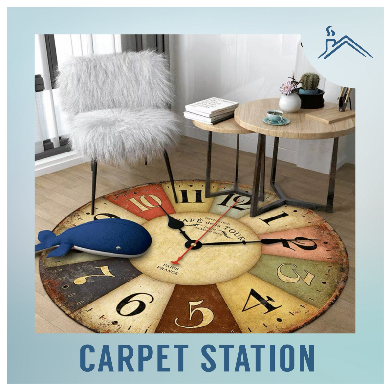 Antique Clock European Retro Style Decoration Rugs Round Carpet Velvet Hiasan Rumah Alas Kaki Karpet Bulat Karpet Murah