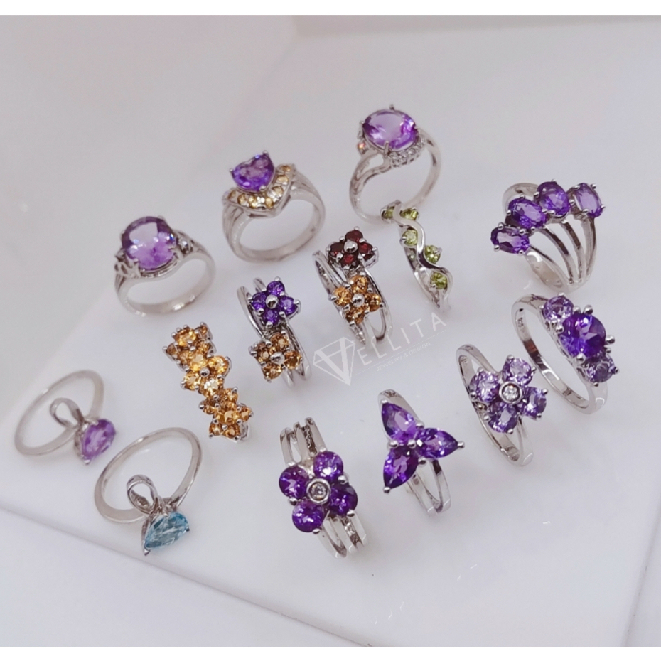 [VELLITA]S925 Ring "Mineral's" Gemstone Premium Crystal 100% Original Sterling Silver 纯天然水晶宝石纯银电白金戒指