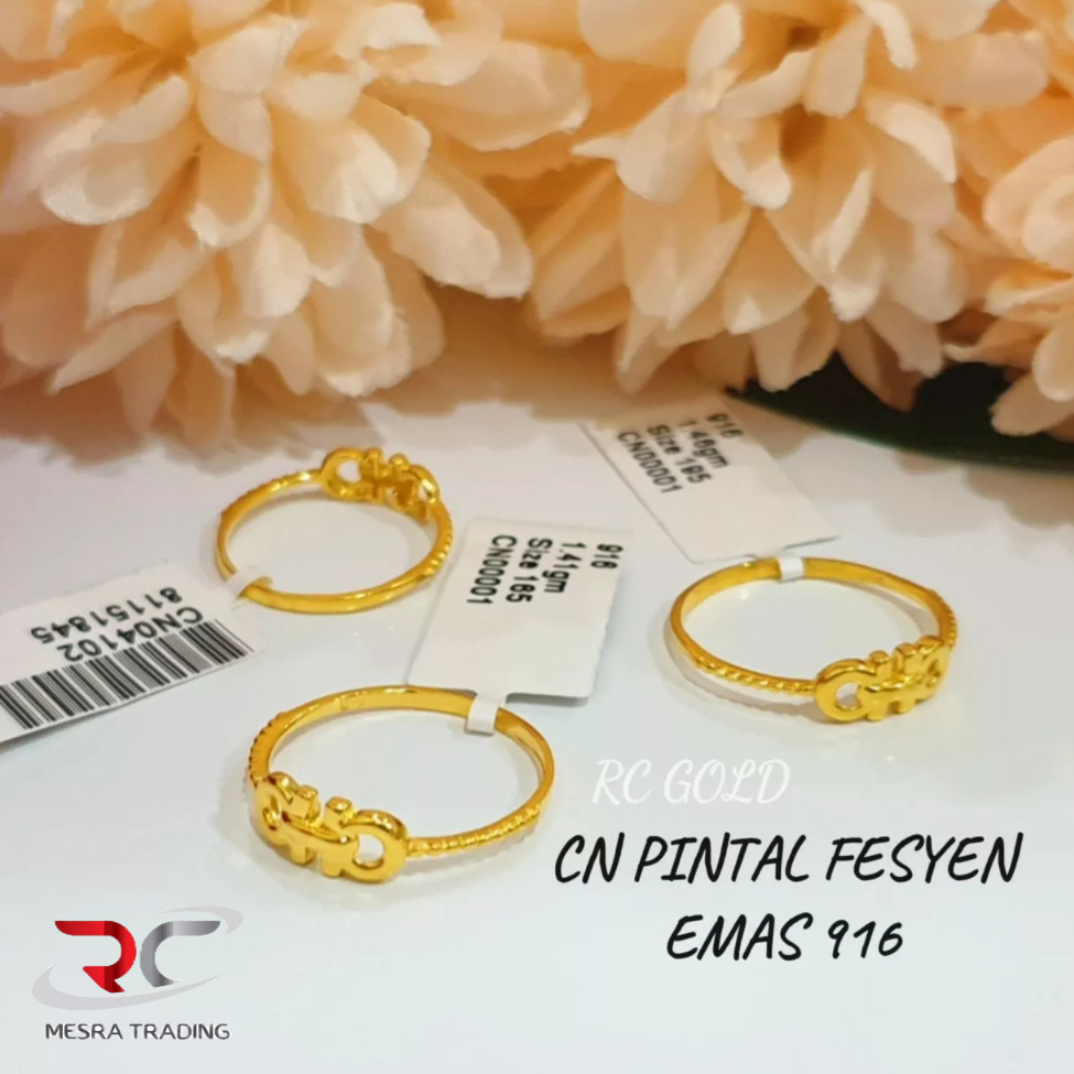 CINCIN PINTAL FESYEN EMAS TULEN 916 CN HALF PINTAL PADU EMAS 916 HORSESHOE TWISTED ROPE RING GOLD 916 SIMPLE RING 916