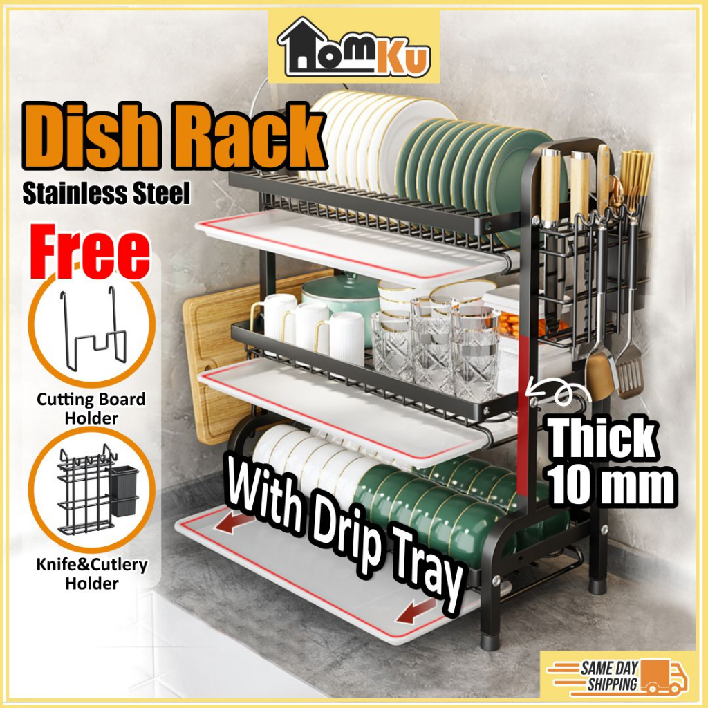 HOMKU Kitchen Dish Drainer Storange Rack Kitchen Dish Rack Stainless Steel 53CM Rak Pinggan Mangkuk Rak Dapur 碗碟收納架