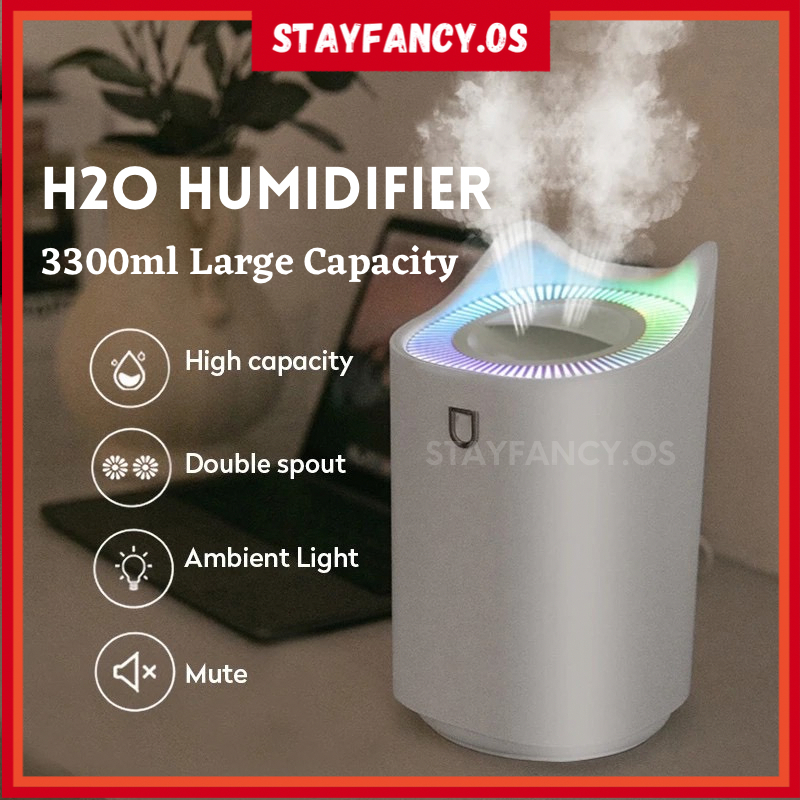 H2O Humidifier K7 Dual Cool Mist 3300ML Air Humidifiers USB Anti-Burn Aroma Diffuser Purifier Two Pot Spray 大容量香薰机 加湿器