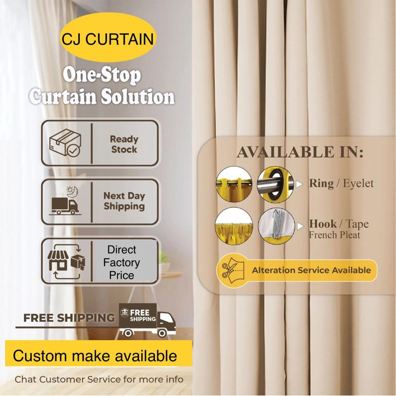 CJ CURTAIN Modern Plain Langsir Murah Curtain Affordable Price