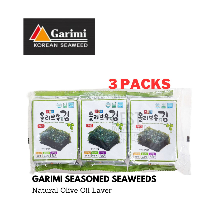 Garimi Seasoned Seaweed Natural Olive Oil Laver 4.2g x 3pkt Halal Korea Seaweed Snack