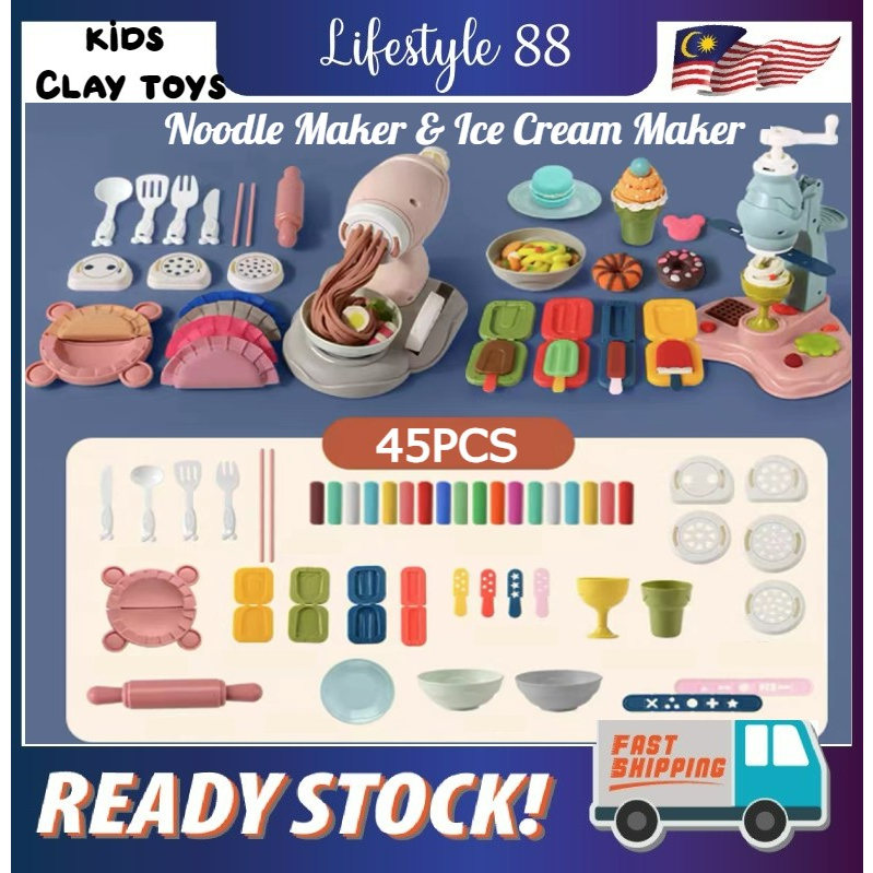 *NextDay Delivery* 45Pcs Play doh Clay Set Ice cream Maker Noodles Airplane Moulds Plasticine Pretend Play Toy Kids Main