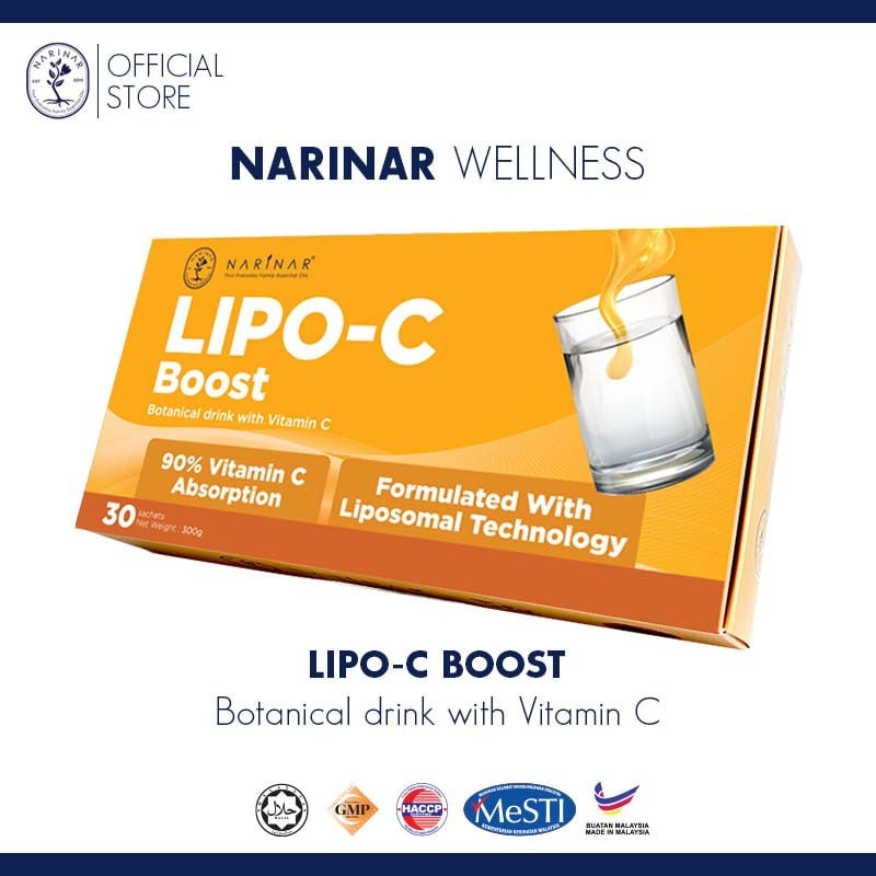 Narinar Lipo-C [30 Sachet Botanical Drink] - Fast Boost Immune and Skin Beauty (BKKM, Halal & Sugar Free)