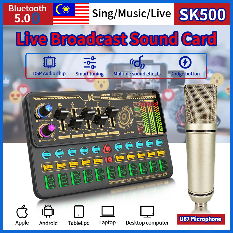 [Stock] SK500 Sound Card Mobile Phone Computer Karaoke Portable Live Voice Changer Device Audio Mixer