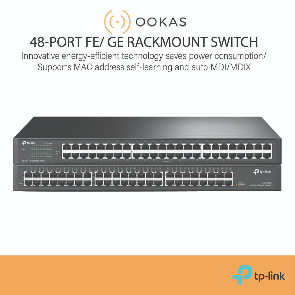 TP-LINK 48 Port Ports FE/GE RJ45 Ethernet LAN Network Switch 19Inch Rack Mountable Metal Black TL-SF1048/TL-SG1048