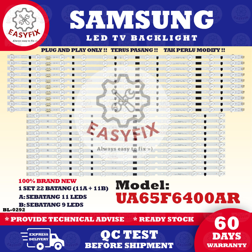 UA65F6400AR SAMSUNG 65 INCH LED TV BACKLIGHT ( LAMPU TV ) UA65F6400 65" SAMSUNG LED BACKLIGHT