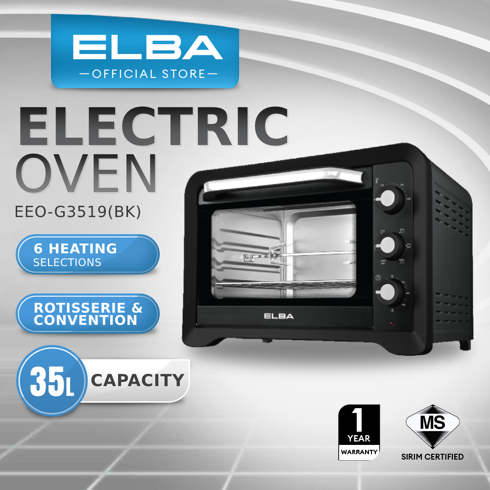 ELBA 35L Electric Oven EEO-G3519(BK) - 6 Heating Selections, Rotisserie & Convention Function,  Black (35L/1600W)